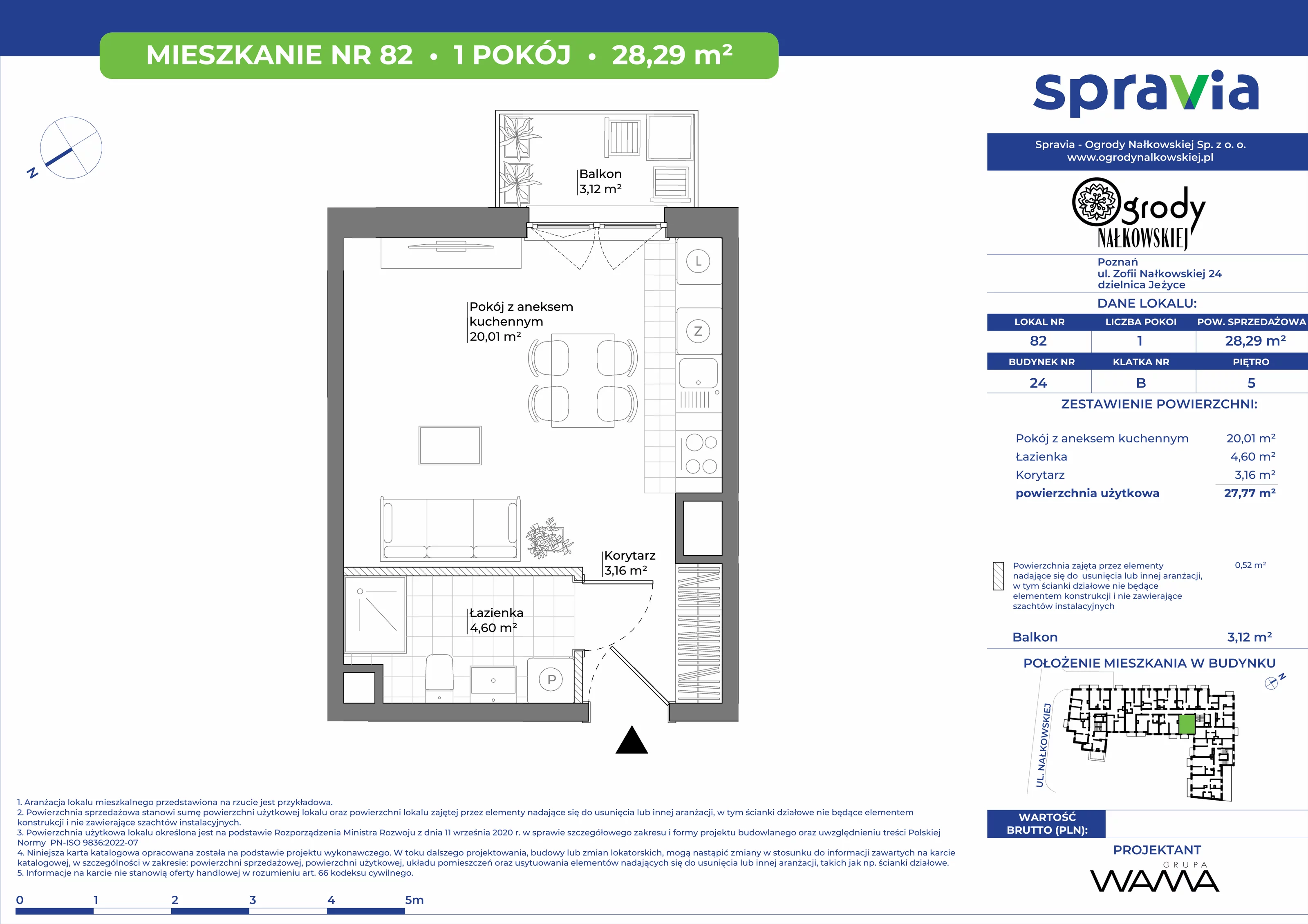 1 pokój, mieszkanie 28,29 m², piętro 5, oferta nr 24-82, Ogrody Nałkowskiej, Poznań, Ogrody, ul. Nałkowskiej 24, 26